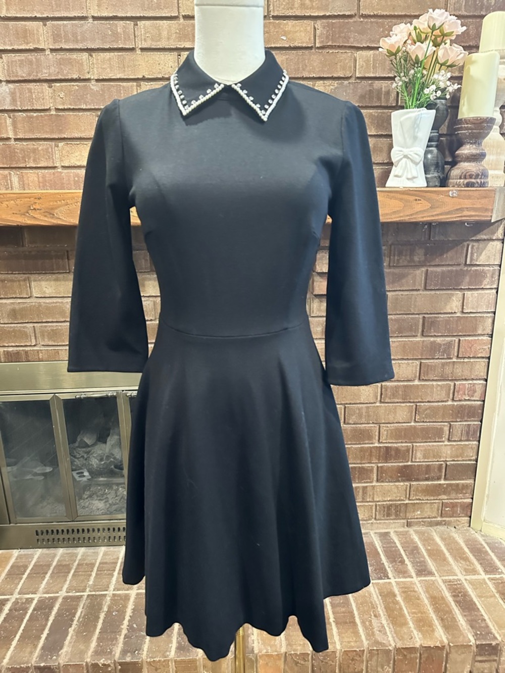 Kate Spade Pearl Rhinestone Embellished Collar Ponte Dress XS Chic - Picture 4 of 11